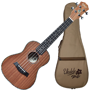 Ukulele Concerto Acústico Seizi Maui Plus Concert Sapele Nut e Rastilho em Osso Roseta em Abalone Friso em Abalone Encordoamento Aquila e Logo no Headstock e Bag 10360226