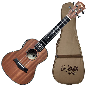 Ukulele Concerto Eletroacústico Seizi Maui Plus Concert Sapele Nut e Rastilho em Osso Roseta em Abalone Friso em Abalone Encordoamento Aquila e Logo no Headstock e Bag 10360227