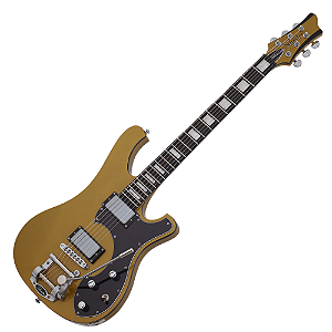 Guitarra Schecter Stargazer-6 Vibrato MG Metallic Gold com Corpo em Mogno Braço em Maple 3 Peças Set-Neck Escala em Ébano com 22 Jumbo Frets Captadores Schecter USA SuperRock Vintage 677