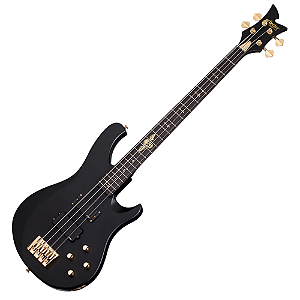 Contrabaixo Schecter Johnny Christ SBK Satin Black com Corpo em Ash Braço Maple Bolt-on Perfil Escala em Ébano com 21 Narrow X-Jumbo Frets Captadores EMG MMCS Eletrônica Ativa EMG 2 Banda Ponte Schecter Custom Bass 213