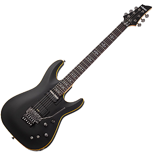 Guitarra Schecter Demon-6 FR S Aged Black Satin com Corpo em Basswood e Topo Esculpido Braço Maple Escala em Rosewood com Captador Ponte Schecter Diamond Active Sustainiac no Braço Floyd Rose Special 3669