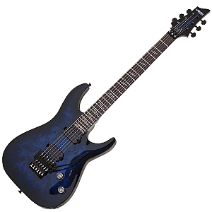Guitarra Schecter Omen Elite-6 FR See Thru Blue Burst com Corpo em Mogno e Braço Maple Bolt-on Perfil Thin Escala em Rosewood com Captadores Schecter Diamond Heretic HH Ponte Floyd Rose Special 2455
