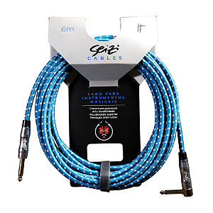 Cabo Seizi Cable Energy P10 x P10L Blue White 6m para Guitarra Violão Contrabaixo Ukulele 10361005