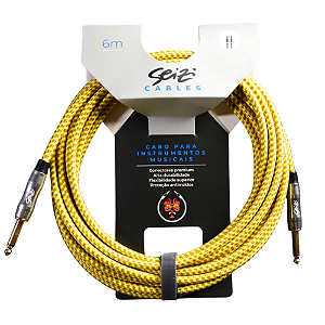 Cabo Seizi Cable Energy P10 x P10 Yellow Brown 6m para Guitarra Violão Contrabaixo Ukulele 10361008