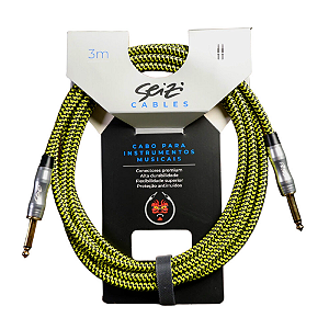 Cabo Seizi Cable Energy P10 x P10 Yellow Black 3m para Guitarra Violão Contrabaixo Ukulele 10361010