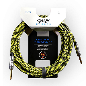 Cabo Seizi Cable Energy P10 x P10 Yellow Black 6m para Guitarra Violão Contrabaixo Ukulele 10361012
