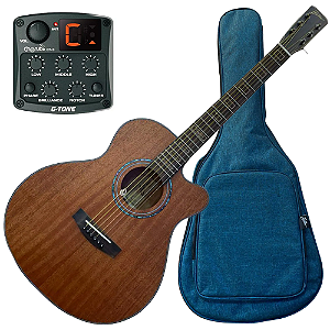 Violão Eletroacústico Zellmer Pilgrim Mahogany Fosco Cutaway com Captador Cherub GT3 Equalizador 3 Bandas Afinador Saída XLR e Bag