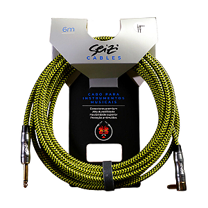 Cabo Seizi Cable Energy P10 x P10L Yellow Black 6m para Guitarra Violão Contrabaixo Ukulele 10361013