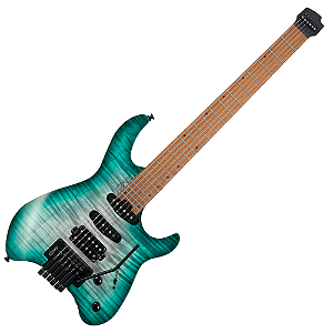 Guitarra Cort Space G6TR Semi Gloss Lagoon com Corpo Okoume Top Flamed Maple Veneer Braço Roasted Maple & Walnut 5-Ply Bolt-On Escala Roasted Maple Compound Radius Captadores Cort Voiced Tone HSS Ponte Headless Tremolo Custom e Bag