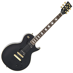 Guitarra Vintage Reissued V100 PBB LP Gold Hard Gloss Black com Corpo Mahogany Top Maple Carved Braço Mahogany Set Neck Escala Rosewood 2 Captadores Humbucker Wilkinson Ponte Tune-O-Matic