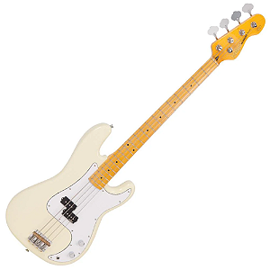 Contrabaixo Vintage Reissued V4MVW P-Bass Vintage White com Corpo Alder Braço Maple Escala Rosewood 20 Trastes Captador P-Style Wilkinson Ponte Wilkinson Four Saddle