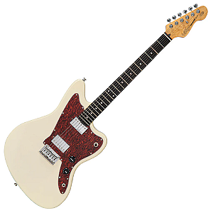 Guitarra Vintage V50 Coaster Series Vintage White com Corpo Basswood Braço Maple Escala Rosewood 22 Trastes 2 Humbuckers Entwistle Ponte Hardtail