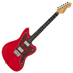 Guitarra Vintage V50 Coaster Series Gloss Red com Corpo Basswood Braço Maple Escala Rosewood 22 Trastes 2 Humbuckers Entwistle Ponte Hardtail