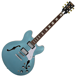 Guitarra Vintage Limited Edition VSA500GHB Reissued Gun Hill Blue com Corpo Maple Braço Mogno Escala Rosewood 22 Trastes 2 Humbuckers Wilkinson Ponte TOM
