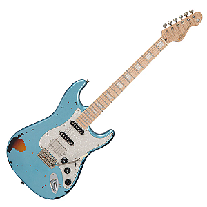 Guitarra Vintage 30th Anniversary V6 Reissued Gun Hill Blue com Corpo Alder Braço Maple Escala Maple 22 Trastes 3 Captadores Platinum Wilkinson Ponte Vibrato WVC
