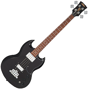 Contrabaixo Vintage VS4 Reissued Boulevard Black com Corpo Mogno Braço Mogno Set Escala Rosewood 20 Trastes 2 Captadores Double Coil Wilkinson Ponte Fixed
