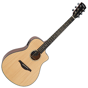 Violão Vintage Pacific Coast Natural Spruce Eletroacústico com Tampo Spruce Sólido Corpo Mogno Braço Nato Escala Techwood 20 Trastes Double T6 Piezo