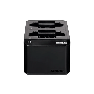 Carregador Shure SBC203 Dual para Bateria SB903 Íons de Lítio com 2 Slots para Transmissores SLX-D Bodypack ou Handheld Carregamento Interno e Externo