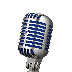Microfone Shure Super 55 Deluxe Vocal Dinâmico Supercardioide Vintage Cromado com Espuma Azul Shock Mount Suporte Articulável e Acabamento Die-Cast