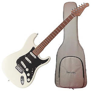 Guitarra Benson Hardy HD 901 OWT BKPG Olympic White com Captadores Wilkinson Alnico 5 Single-Coil Ponte Wilkinson Tremolo 2 Pivôs e Bag
