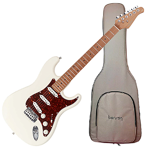 Guitarra Benson Hardy HD 901 OWT TTPG Olympic White com Captadores Wilkinson Alnico 5 Single-Coil Ponte Wilkinson Tremolo 2 Pivôs Pickguard Tortoise e Bag