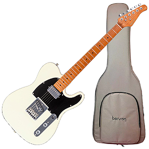 Guitarra Benson Hardy HD 905 OWT BK Olympic White HS com Corpo Alder Braço Roasted Maple Parafusado Escala Roasted Maple 22 Trastes Captadores Wilkinson Humbucker e Bag