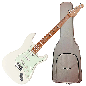 Guitarra Benson Hardy HD 901 OWT MGPG Olympic White com Captadores Wilkinson Alnico 5 Single-Coil Ponte Wilkinson Tremolo 2 Pivôs Pickguard Mint Green e Bag