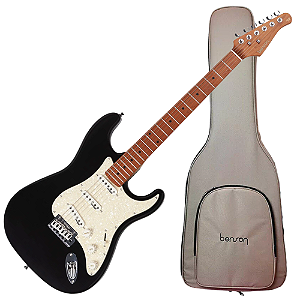 Guitarra Benson Hardy HD 901 BK APPG Black com Captadores Wilkinson Alnico 5 Single-Coil Ponte Wilkinson Tremolo 2 Pivôs Pickguard Aged Pearl e Bag