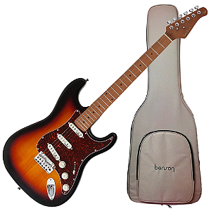 Guitarra Benson Hardy HD 901 3TS TTPG 3 Tone Sunburst com Captadores Wilkinson Alnico 5 Single-Coil Ponte Wilkinson Tremolo 2 Pivôs Pickguard Tortoise e Bag