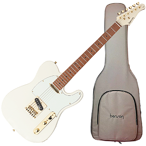 Guitarra Benson Hardy HD 904 OW AW MH Gold Olympic White com Corpo Alder Braço Roasted Maple Parafusado Escala Roasted Maple 22 Trastes 2 Captadores Single Coil Wilkinson Alnico e Bag