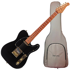 Guitarra Benson Hardy HD 904 BK BK Gold Black com Corpo Alder Braço Roasted Maple Parafusado Escala Roasted Maple 22 Trastes 2 Captadores Single Coil Wilkinson Alnico e Bag