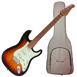 Guitarra Benson Hardy HD 901 3TS MG 3 Tone Sunburst com Captadores Wilkinson Alnico 5 Single-Coil Ponte Wilkinson Tremolo 2 Pivôs Pickguard Mint Green e Bag