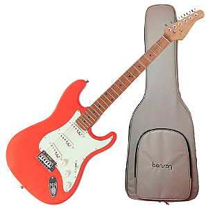 Guitarra Benson Hardy HD 901 FRD MGPG Fiesta Red com Captadores Wilkinson Alnico 5 Single-Coil Ponte Wilkinson Tremolo 2 Pivôs Pickguard Mint Green e Bag