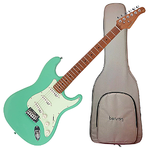 Guitarra Benson Hardy HD 901 SFG MGPG Surf Green com Captadores Wilkinson Alnico 5 Single-Coil Ponte Wilkinson Tremolo 2 Pivôs Pickguard Mint Green e Bag