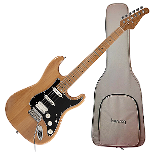 Guitarra Benson Hardy HD 902 N BKPG Black com Captadores Wilkinson Alnico 5 HSS Ponte Wilkinson Tremolo 2 Pivôs Pickguard Black e Bag