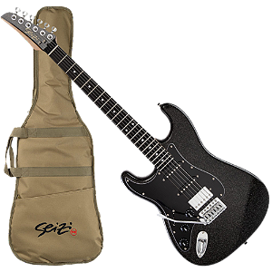 Guitarra Seizi Fun Katana Musashi HSS Black Sparkle Canhoto com Captadores Seizi Chidori HSS Ponte Tremolo e Bag 10361160