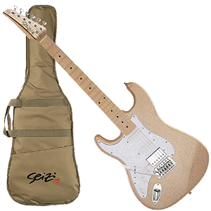 Guitarra Seizi Fun Katana Musashi HSS Maple Lefty Desert Gold Sparkle Canhoto com Captadores Seizi Chidori HSS Ponte Tremolo e Bag 10361161