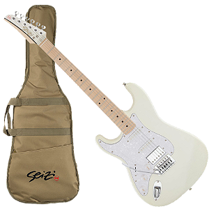 Guitarra Seizi Fun Katana Musashi HSS Maple Lefty Snow White Sparkle Canhoto com Captadores Seizi Chidori HSS Ponte Tremolo e Bag 10361162