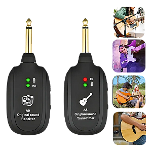 Transmissor Receptor P10 Sem Fio Miwayer para Guitarra Violão Contrabaixo Ukulele com Bateria Recarregável e Alcance Estável
