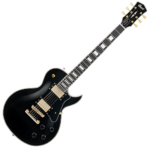 Guitarra Cort CR270 BK Black Set-Neck Mahogany com Captadores Voiced Tone VTH59 Gold Cover Ponte Tune-O-Matic e Hardware Dourado