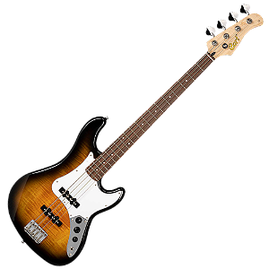 Contrabaixo Cort GB24JJ 2T 2 Tone Burst Bolt-On 4 Cordas com Top Flamed Maple Captadores Powersound JJ e Braço Hard Maple