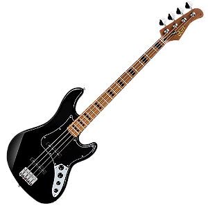 Contrabaixo Cort GB64JJ BK Black Bolt-On 4 Cordas com Corpo Soft Maple Captadores Voiced Tone VTB-ST Pré-amp Active 2 Band EQ e Braço Roasted Maple