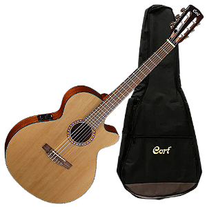 Violão Eletroacústico Cort Classic CEC5 NAT Natural Gloss Top Solid Red Cedar Fundo e Laterais em Mogno Corpo SFX Slim com Cutaway Venetian Eletrônica Fishman Presys II Sonicore, Escala 25.5" e Braço Mahogany