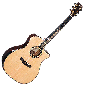 Violão Eletroacústico Cort Grand Regal GA-PF Bevel NAT Natural Gloss Grand Auditorium com Bevel Armrest Top Solid Sitka Spruce Fundo Pau Ferro Arqueado