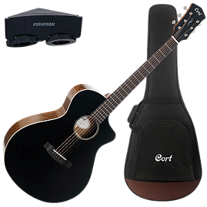 Violão Eletroacústico Cort Core-MC Ovangkol BTSG Black Top Semi Gloss Aço com Tampo Cedro Maciço Fundo e Laterais Ovangkol Maciço Captação Fishman Presys VT e Bag