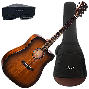 Violão Eletroacústico Cort Core-DC Mahogany OPBB Open Pore Black Burst Aço com Tampo Mogno Maciço Fundo e Laterais Mogno Maciço Captação Fishman Presys VT e Bag Deluxe