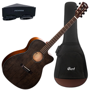 Violão Eletroacústico Cort Core-OC Spruce OPTB Open Pore Trans Black Aço com Tampo Sitka Spruce Maciço Fundo e Laterais Mogno Maciço Captação Fishman Presys VT e Bag Deluxe