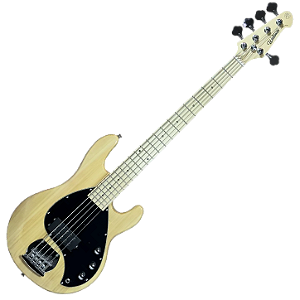 Contrabaixo Waldman MB 105 NAT Natural 5 Cordas Ativo Corpo Hard Wood Braço Maple Captador Humbucker Pré-amplificador 2 Band EQ Black Hardware