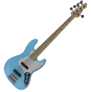 Contrabaixo Waldman GJJ-105 IB Indigo Blue 5 Cordas Ativo Jazz Bass Style Corpo Hard Wood Braço Maple Captadores JJ Pré-amplificador Ativo 2 Band EQ Black Hardware