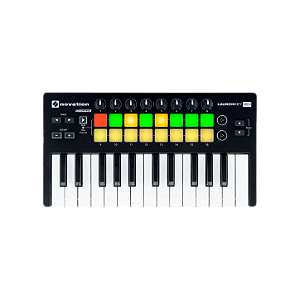 Teclado Controlador MIDI Novation Launchkey Mini MK2 25 Teclas Mini com 16 Pads RGB Knobs e Integração Nativa com Ableton Live
